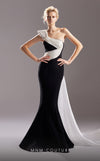 One-shoulder mermaid gown made of smooth crepe fabric with stunning flair.