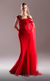 Strapless fitted crepe gown with a long, dramatic train and minimalist design for timeless sophistication.