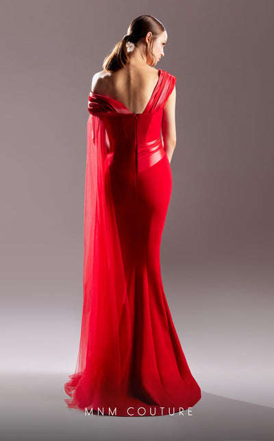 MNM Couture G1505 Strapless fitted crepe gown with a long, dramatic train and minimalist design for timeless sophistication. | Couture Shop LA