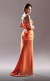 MNM Couture G1506 Strapless organza gown with corset detailing, a high side slit, and floor-length design. | Couture Shop LA