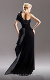 MNM Couture G1507 One-shoulder evening gown with a draped design, organza detailing, and slit for an elegant finish. | Couture Shop LA