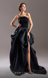 MNM Couture G1508 Strapless A-line organza gown with draped details and elegant long length. | Couture Shop LA
