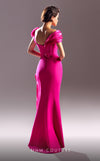 MNM Couture G1511 High-slit fitted evening gown crafted from crepe and organza with draped ruffles. | Couture Shop LA