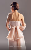 MNM Couture G1520 Fitted one-shoulder crepe gown with statement bow back detail for high-fashion allure. | Couture Shop LA