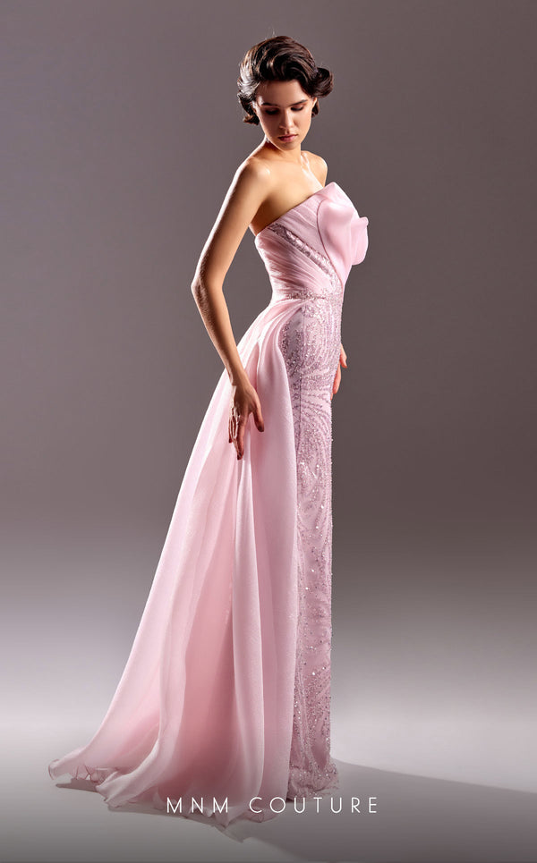 MNM Couture G1524 gown showcasing the intricate lace design and beautiful embellishments. | Couture Shop LA