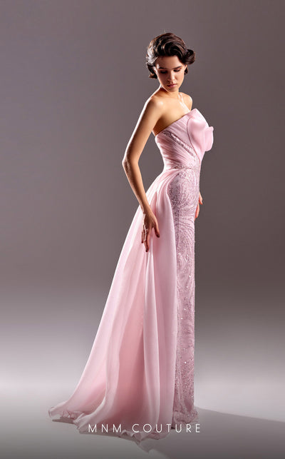 MNM Couture G1524 gown showcasing the intricate lace design and beautiful embellishments. | Couture Shop LA