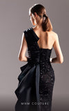 MNM Couture G1527 One-shoulder fitted organza evening dress with draped details and a thigh-high slit for unparalleled sophistication. | Couture Shop LA