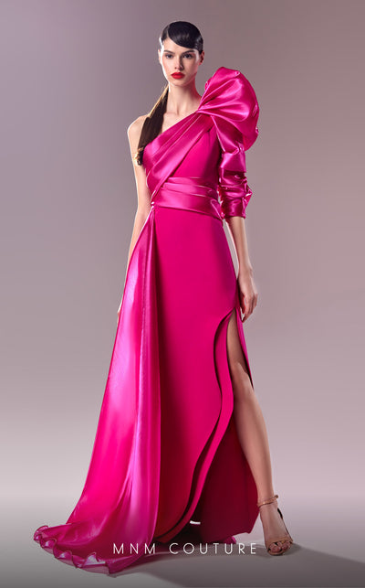 G1601 dress featuring the stunning one-shoulder design and luxurious organza and crepe textures. | Couture Shop LA