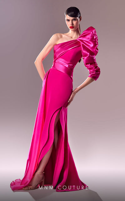 G1601 dress featuring the stunning one-shoulder design and luxurious organza and crepe textures. | Couture Shop LA