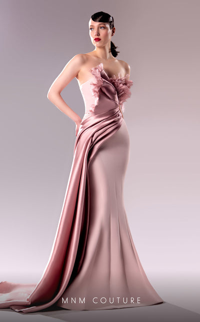 MNM Couture G1611 gown showcasing the elegant mermaid silhouette and flowing drape. | Couture Shop LA