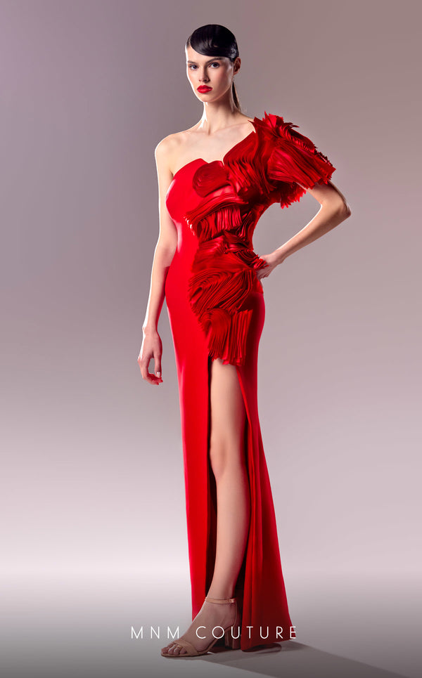 Shop Now: MNM Couture G1612 - One-Shoulder Red Dress with Avant-Garde Organdie Accents CoutureShopLA Shop Now: MNM Couture G1612 - One-Shoulder Red Dress with Avant-Garde Organdie Accents CoutureShopLA