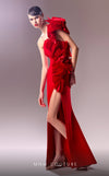 MNM Couture G1612 dress showcasing the unique one-shoulder design and avant-garde organdie details. | Couture Shop LA