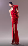 MNM Couture G1612 dress showcasing the unique one-shoulder design and avant-garde organdie details. | Couture Shop LA