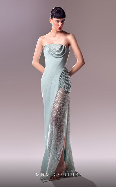 MNM Couture G1613 dress highlighting the body-sculpting design and exquisite embroidery details. | Couture Shop LA