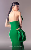 MNM Couture G1614 dress featuring the unique cutout design and luxurious green fabric. | Couture Shop LA