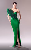 MNM Couture G1616 dress highlighting the unique one-shoulder design and exquisite organza details. | Couture Shop LA