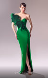 MNM Couture G1616 dress highlighting the unique one-shoulder design and exquisite organza details. | Couture Shop LA