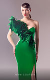 MNM Couture G1616 dress highlighting the unique one-shoulder design and exquisite organza details. | Couture Shop LA
