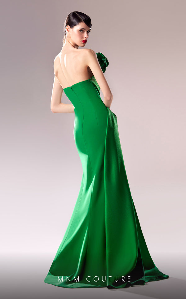 MNM Couture G1621 gown highlighting the elegant silhouette and exquisite draping. | Couture Shop LA