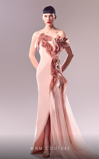 MNM Couture G1622 dress showcasing the dreamy silhouette and lovely organza embellishments. | Couture Shop LA