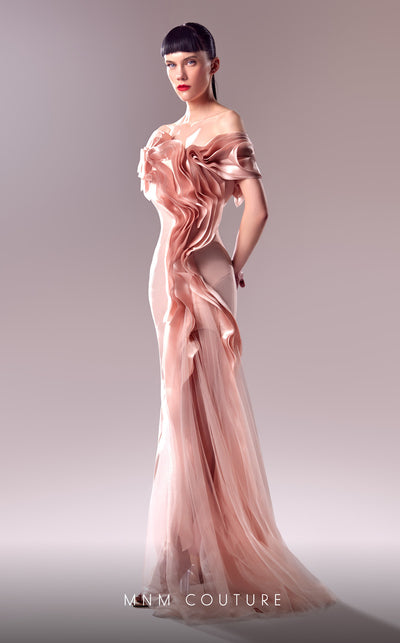 MNM Couture G1622 dress showcasing the dreamy silhouette and lovely organza embellishments. | Couture Shop LA