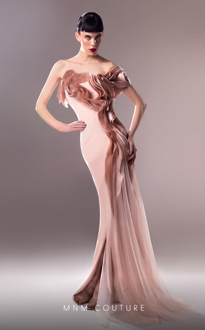 MNM Couture G1622 dress showcasing the dreamy silhouette and lovely organza embellishments. | Couture Shop LA