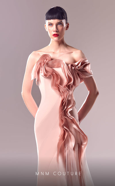 MNM Couture G1622 dress showcasing the dreamy silhouette and lovely organza embellishments. | Couture Shop LA