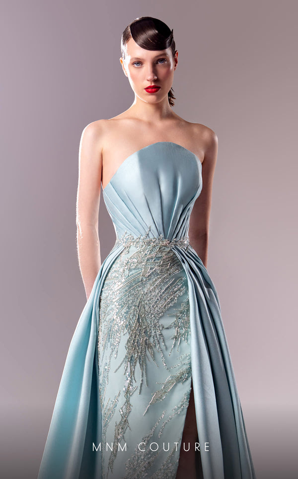 MNM Couture G1627 gown showcasing the gorgeous lace details and elegant silhouette. | Couture Shop LA