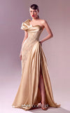 MNM Couture G1631 dress showcasing the sophisticated one-shoulder design with draped organdie and lace accents. | Couture Shop LA