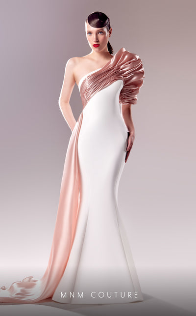 MNM Couture G1633 dress featuring the elegant mermaid silhouette with delicate salmon details. | Couture Shop LA