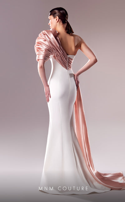 MNM Couture G1633 dress featuring the elegant mermaid silhouette with delicate salmon details. | Couture Shop LA