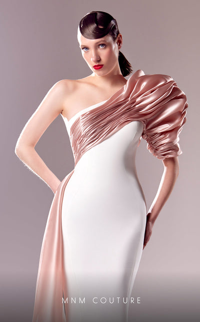 MNM Couture G1633 dress featuring the elegant mermaid silhouette with delicate salmon details. | Couture Shop LA
