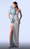 MNM Couture G1706 dress highlighting the chic one-shoulder design and stunning floral accents.