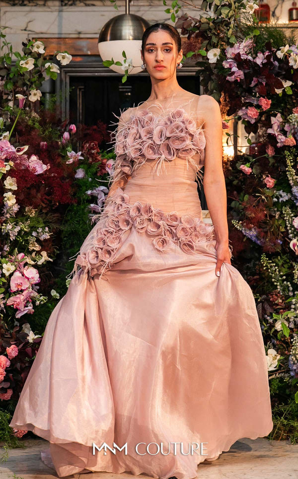 MNM Couture G1737 dress showcasing the enchanting draping and exquisite details. | Couture Shop LA