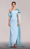 MNM Couture G1804 : Ice Blue Crepe Gown with Off-Shoulder Design and Cape