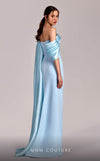 MNM Couture G1804 : Ice Blue Crepe Gown with Off-Shoulder Design and Cape