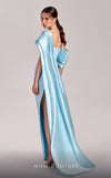 MNM Couture G1804 : Ice Blue Crepe Gown with Off-Shoulder Design and Cape