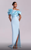 MNM Couture G1807 light blue gown with sequin-embroidered peplum accents and unique slit design | Couture Shop LA