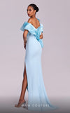 MNM Couture G1807 light blue gown with sequin-embroidered peplum accents and unique slit design | Couture Shop LA