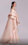 MNM Couture G1814 gown showcasing the luxurious crepe fabric and cascading sleeves. | Couture Shop LA
