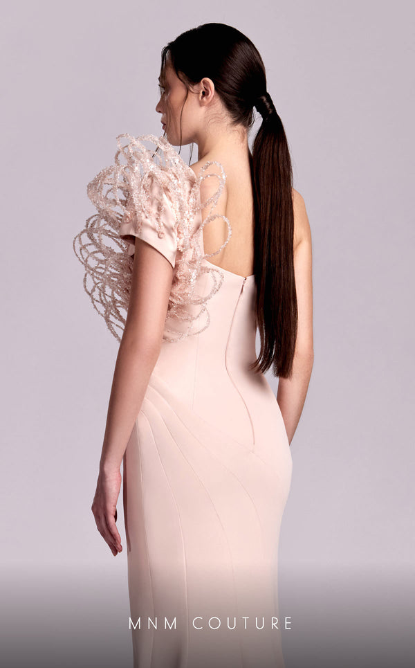 MNM Couture G1821 gown showcasing the mermaid silhouette and intricate lace details. | Couture Shop LA