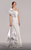 MNM Couture G1824 gown highlighting the sleek design and bold metallic shoulder detail.