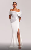 MNM Couture G1841 gown showcasing the elegant off-shoulder design and striking slit. | Couture Shop LA