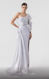 MNM Couture G1907 silver lam� gown with pleated organza and an elegant off-shoulder design. | Couture Shop LA