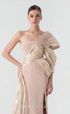 MNM Couture G1907 silver lam� gown with pleated organza and an elegant off-shoulder design. | Couture Shop LA