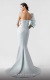 MNM Couture G1911 mint blue one-shoulder mermaid gown with metallic drapery. | Couture Shop LA