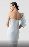 MNM Couture G1911 mint blue one-shoulder mermaid gown with metallic drapery. | Couture Shop LA