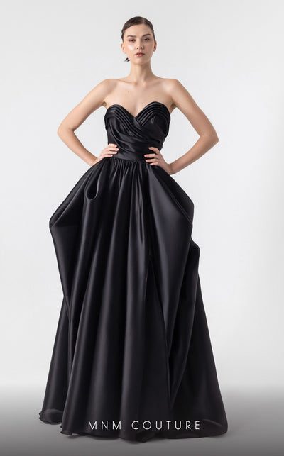 MNM Couture G1921 black organza evening gown with heart-shaped neckline and dramatic puffy design. | Couture Shop LA