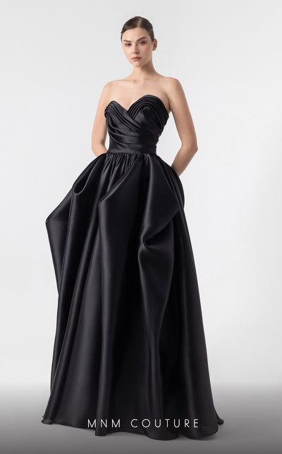 MNM Couture G1921 black organza evening gown with heart-shaped neckline and dramatic puffy design. | Couture Shop LA