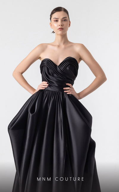 MNM Couture G1921 black organza evening gown with heart-shaped neckline and dramatic puffy design. | Couture Shop LA